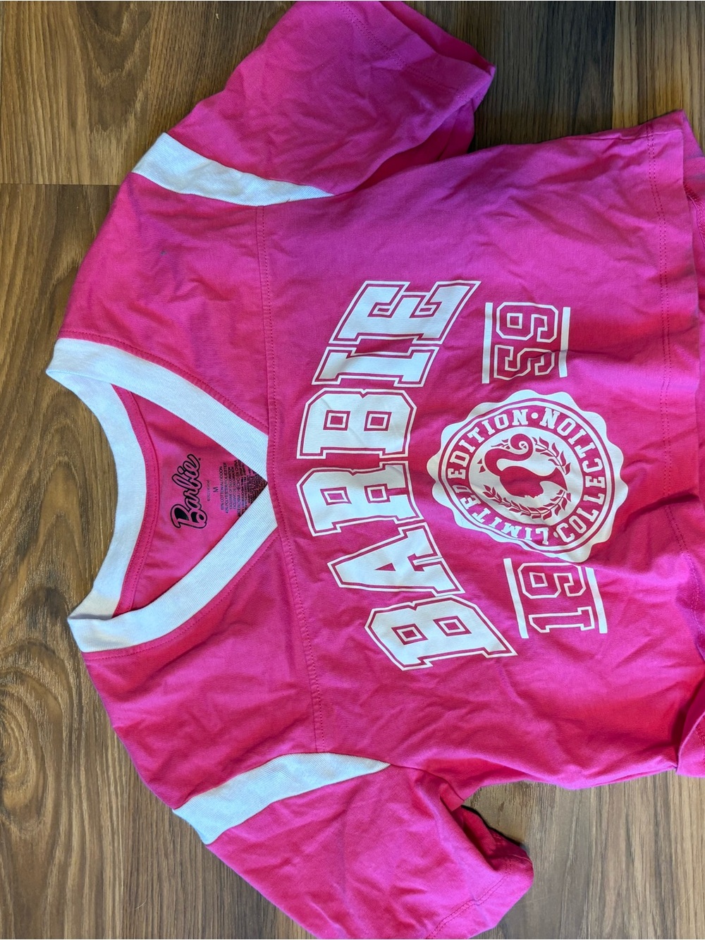 Barbie Hot Pink and White Ringer Graphic Crop Tee